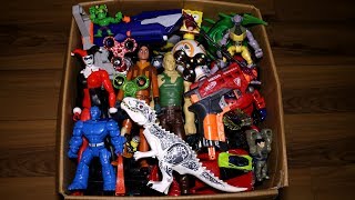 Box with Toys: Action Figures, Cars, Dinosaurs, Fidget Spinners and More