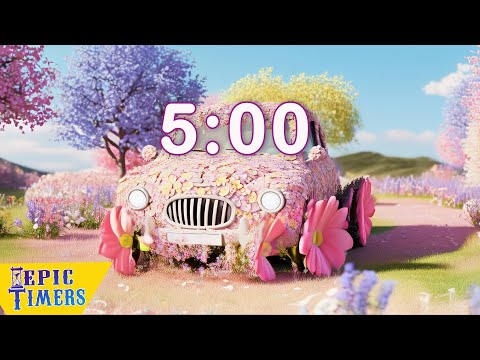 5 Minute Spring Flower covered car Countdown Timer with relaxing music
