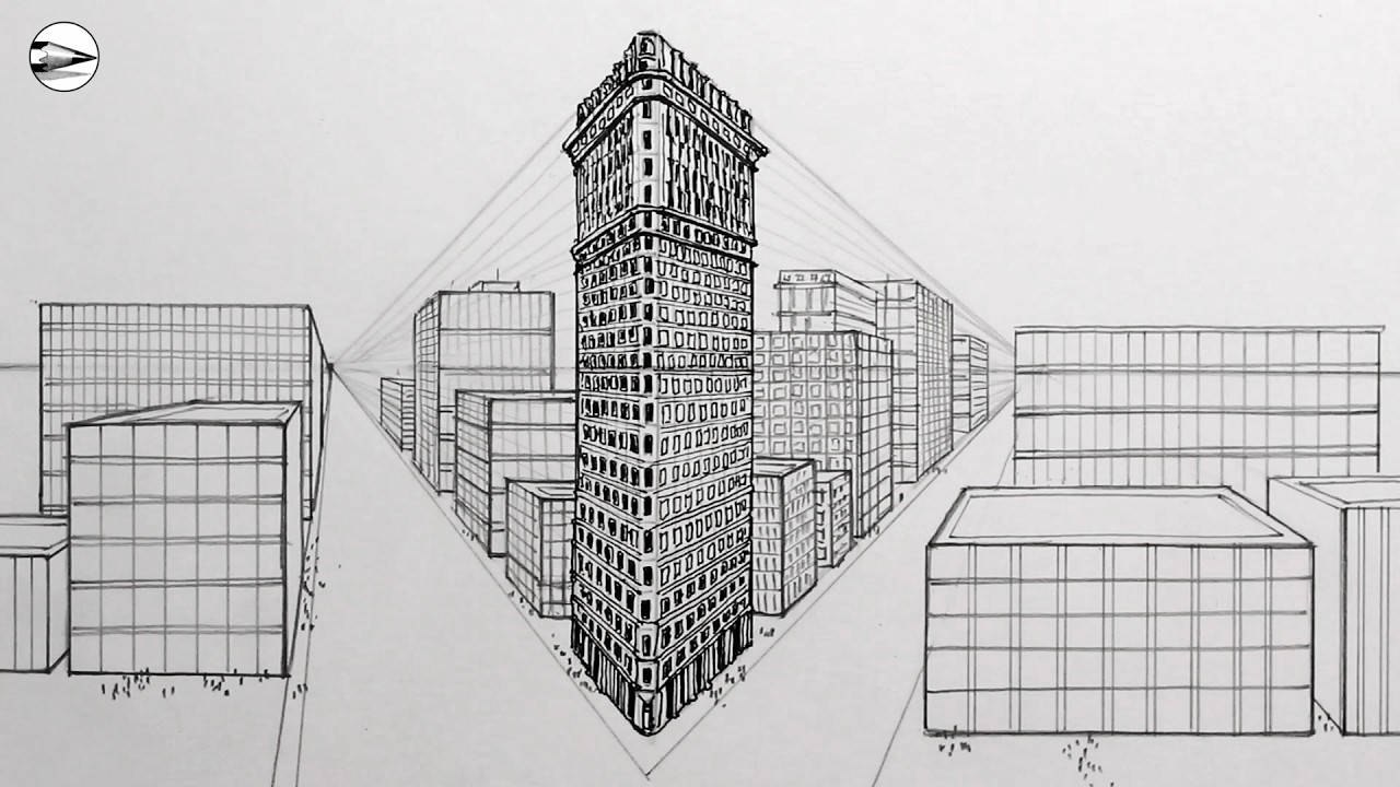 How to Draw New York Flatiron Building in Perspective Narrated Drawing Tutorial