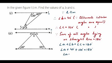 In the given figure I II m. Find the values of a, b and c.// Lines and Angles class 7 maths