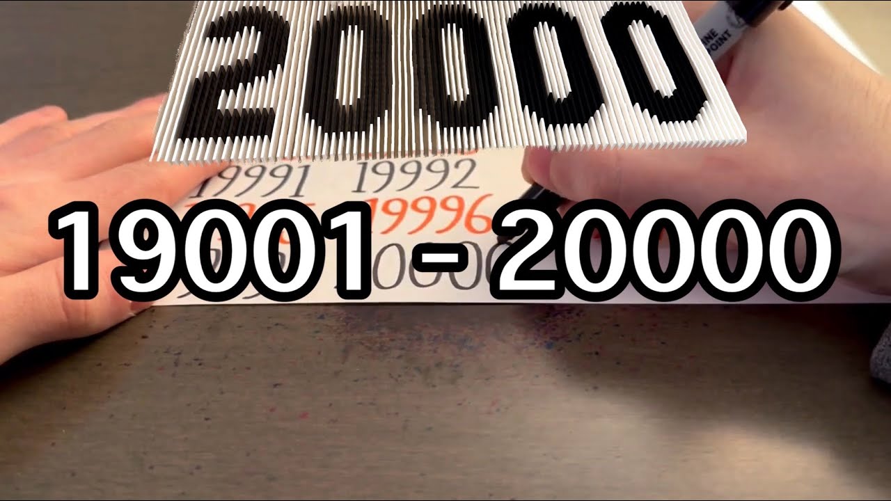 Writing Counting 19001 - 20000: Knocking down a domino field shaped like a ‘20000’