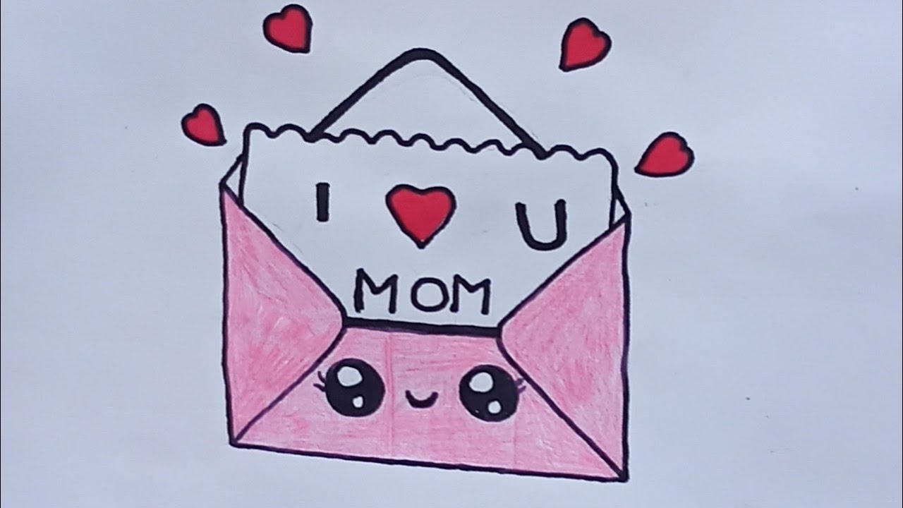 How to Draw a cute | LOVE YOU 'MOM' Card for Mother' s Day | cute Easy Drawing for kids 