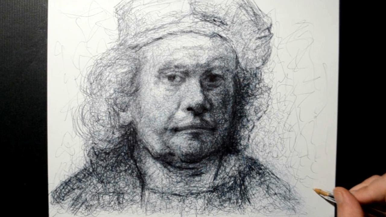 Drawing Rembrandt / Ballpoint Biro Pen Study / Scribble Art Therapy / Day 058