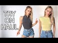 4K USA CASUAL TRY ON HAUL SIMPLE OUTFIT IDEAS WITH DENIM SHORTS 