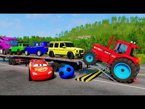 Flatbed Truck McQueen | Transportation with Truck - Pothole vs Car #30 | BeamNG.Drive Gameplay