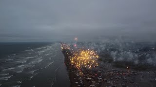 Drone footage of Ocean Shores Beach Fireworks 2021 (4K)