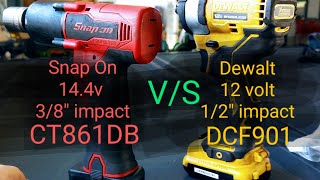 Snap On vs Dewalt impact shootout. Compact impacts vs truck lug nuts. DCF901 1/2' vs CT861DB 3/8'