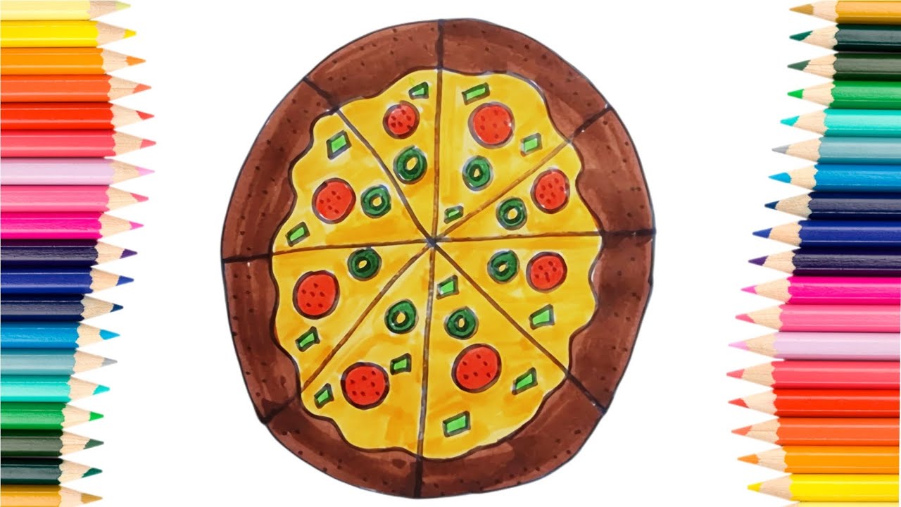 Easy Pizza Drawing for Kids 🍕 | Step by Step Pizza Drawing and Coloring | Food Drawing Tutorial