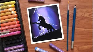 Horse silhouette Painting for beginners | Oil Pastel Drawing | Soft Oil Pastel Artwork
