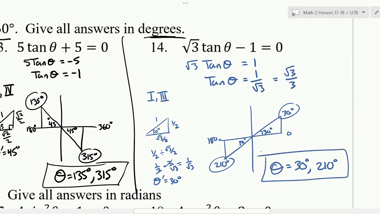 Solving Trigonometric Equations (Homework 7B.8) - YouTube