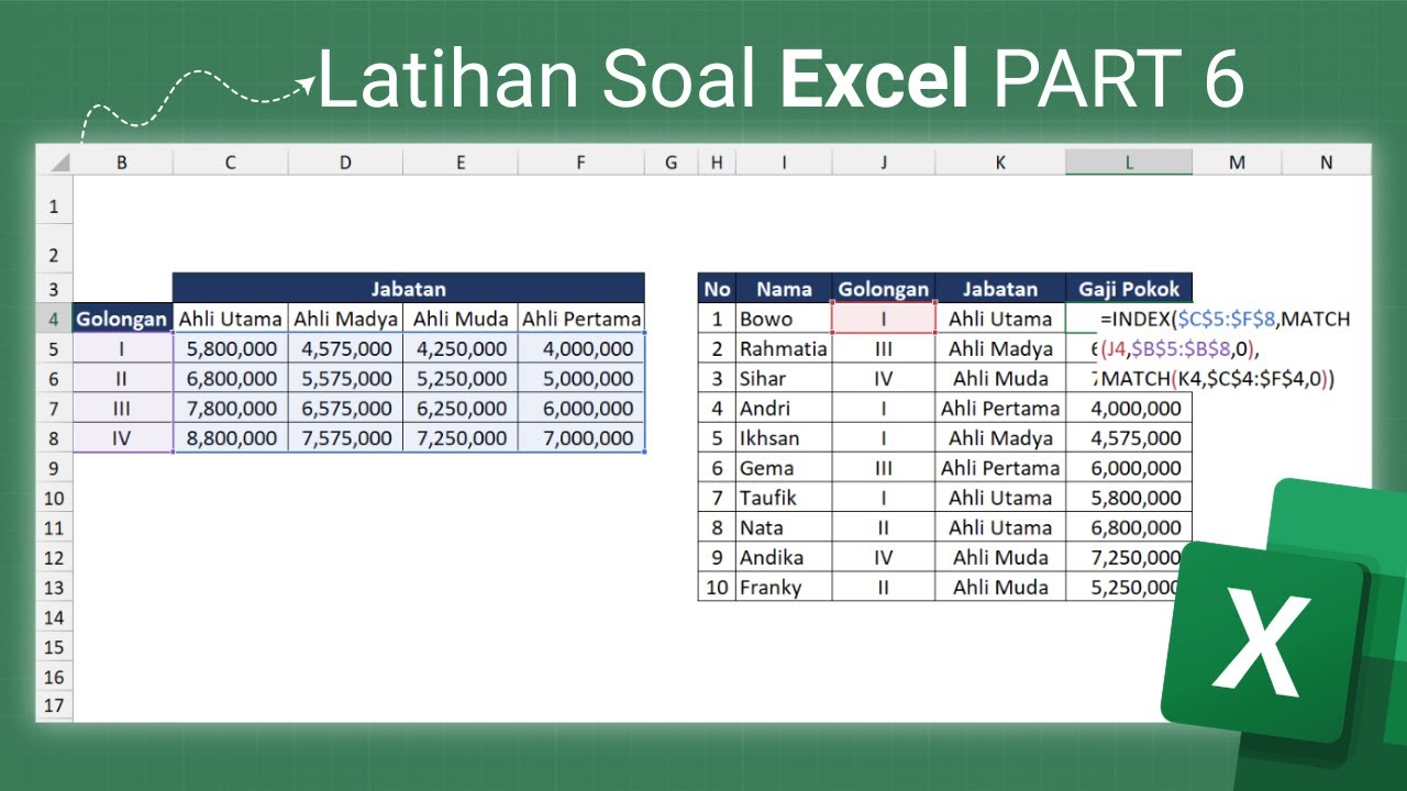 Latihan Soal Excel PART 6 - Gaji Pokok Pegawai