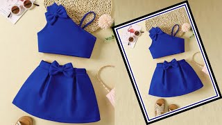 Designer baby top with skirt cutting &amp; stitching/3 to 5 yrs girl one shoulder top with pleated skirt