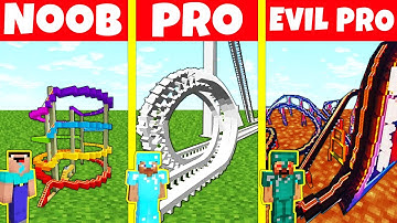 Minecraft Battle: NOOB vs PRO vs EVIL PRO: ROLLERCOASTER HOUSE BUILD CHALLENGE / Minecraft Animation