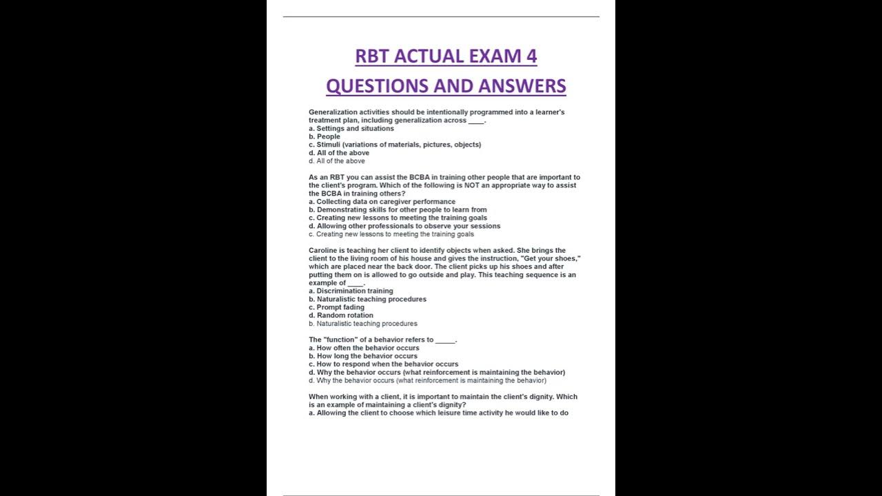 RBT ACTUAL EXAM 4 QUESTIONS AND ANSWERS NEW COMPLETE GUIDE SOLUTION100