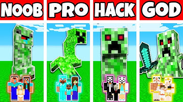 Minecraft: FAMILY CREEPER HOUSE BUILD CHALLENGE - NOOB vs PRO vs HACKER vs GOD in Minecraft