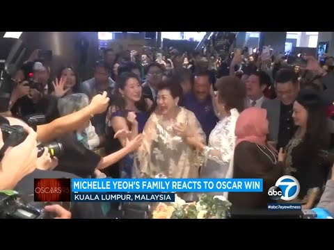 Michelle Yeoh's mother reacts to her Oscars win from a live viewing party in Malaysia