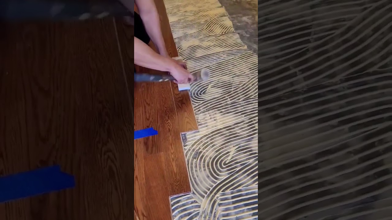 Engineered hardwood flooring installation in Toronto via direct glue down installation.