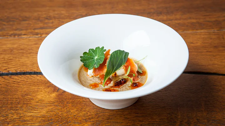 Set egg custard with maple cream, cod roe and chil...