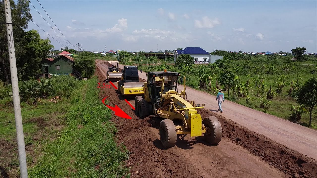 WOW! Powerful motor grader with driving skill grading road And Compress ...