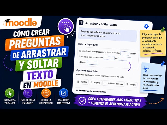 Cómo crear PREGUNTAS de ARRASTRAR y SOLTAR TEXTO en Moodle 🧩
