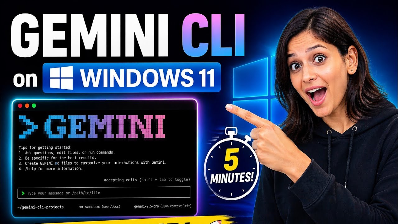 Gemini CLI on Windows 11 (2026) – Full Setup in 5 Minutes! 🚀 - YouTube