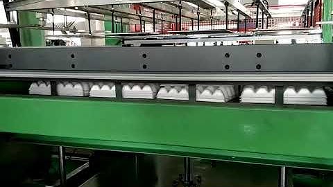 PS foam egg tray/container vacuum forming cutting and stacking machine with robot arms