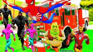 Xe Ô Tô Cứu Hỏa Giải Cứu Siêu Nhân Người Nhện Khổng Lồ, GTA V Spider man Cars VS Hulk || TMPHUONG