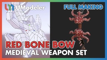 3D Modeling in Unity - Full Making Video of Modeling & Unwrapping a Red Bone Bow of Medieval Weapon