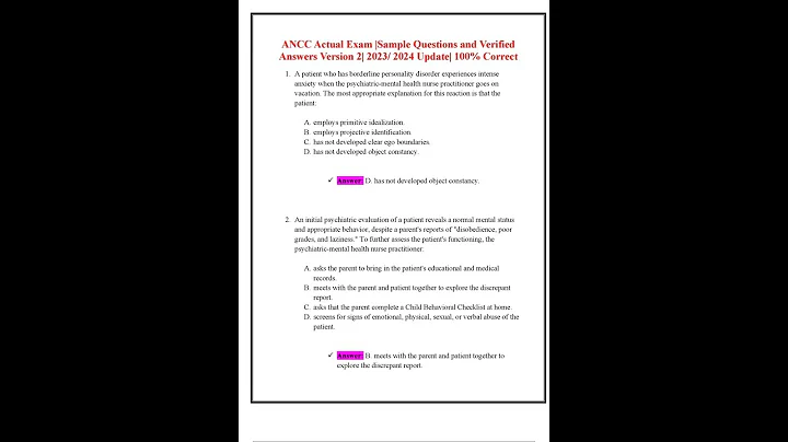 ANCC ACTUAL EXAM SAMPLE QUESTIONS AND VERIFIED ANSWERS VERSION 2 2023 2024 UPDATE 100 CORRECT