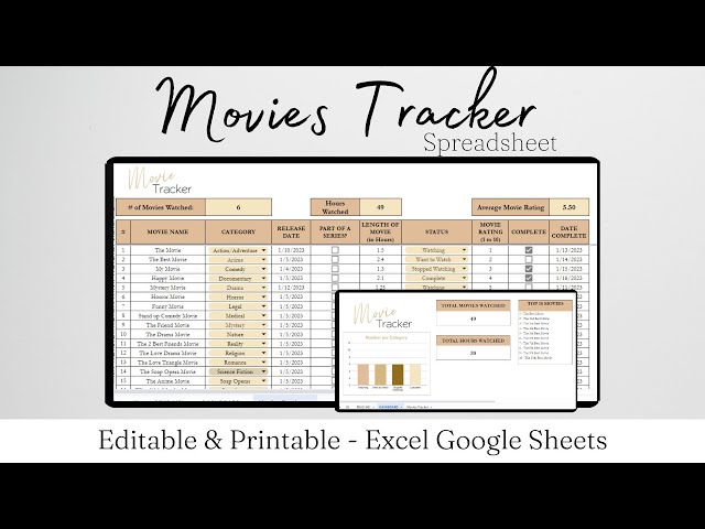 Movie Tracker Excel Spreadsheet, Best Movies Tracker Template Google Sheets, Favorite Movies Log class=