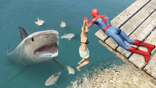 GTA 5 Water Ragdolls | Spiderman vs Shark ep.6