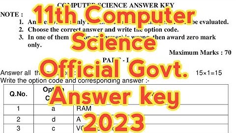 11th Computer Science Offical Key Answer 2023