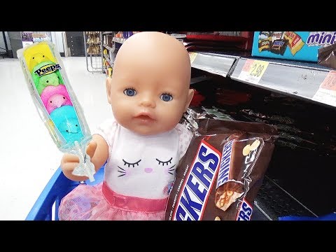 Doing Shopping with Baby Doll at the Supermarket for Easter Candy Eggs