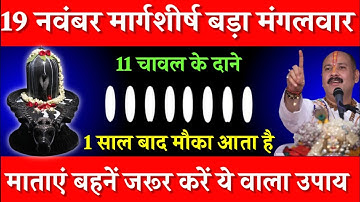 19 नवंबर मार्गशीर्ष मंगलवार चतुर्थी तिथि को 11 चावल दाने वाला उपाय जरूर करे || Pradeep Ji Mishra