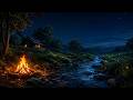 Sleep Instantly 😴 10 Hours Quiet Piano with Campfire & Creek Sounds