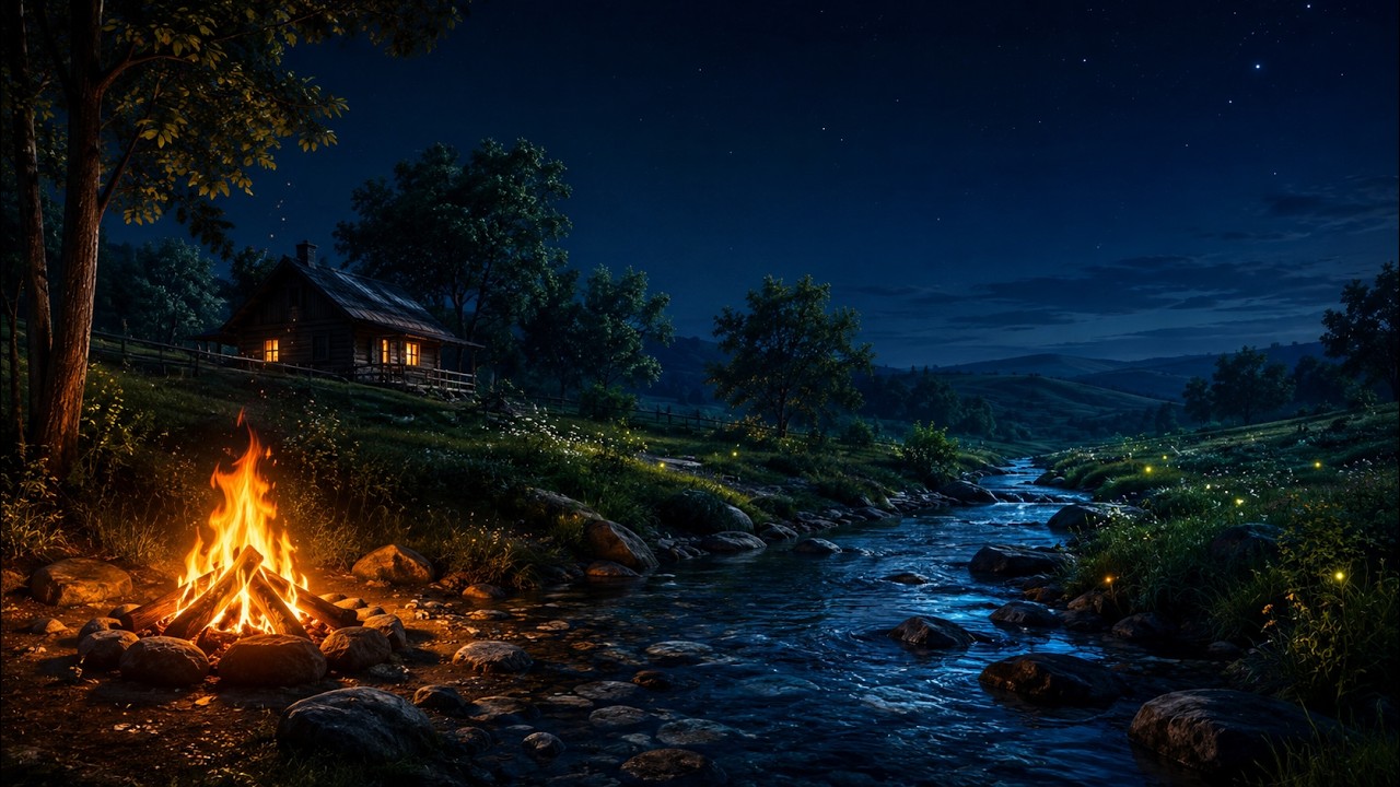 Sleep Instantly 😴 10 Hours Quiet Piano with Campfire & Creek Sounds