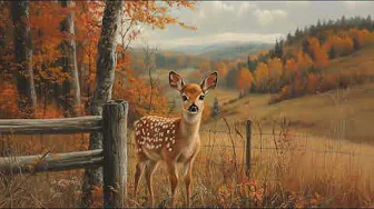 Serene Fall Countryside with Fawn: Relaxing Autumn TV Screensaver | Tranquil Nature Art