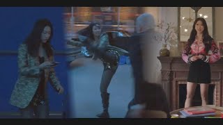 Olivia Liang beats up 3 bad guys wearing shorts, pantyhose and boots.  TV Series Kung Fu - s02e04