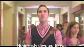 Video thumbnail of "Hopelessly Devoted To You glee with lyrics"