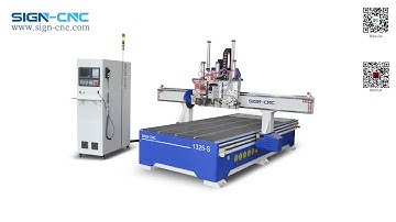 Pneumatic three heads CNC router with saw and horizontal spindle