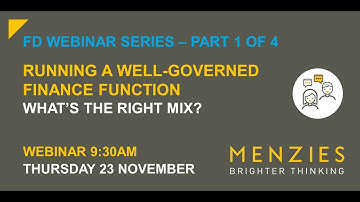 FD Webinar series- Part 1 of 4- Running a well-governed finance function- what