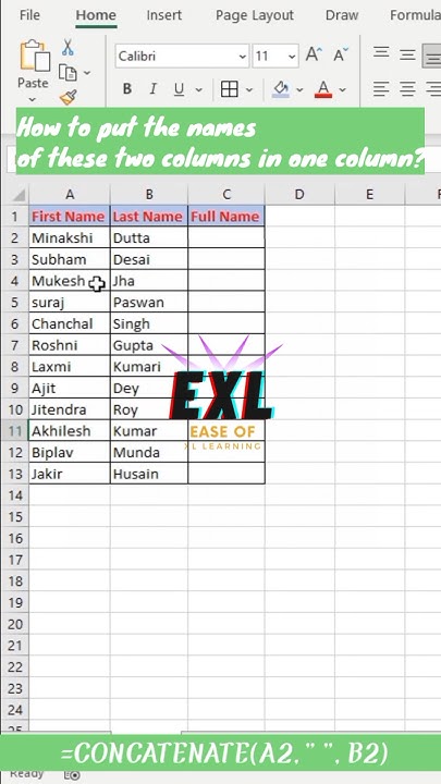 How to put the names of two columns in one column?#excel #exceltips # ...