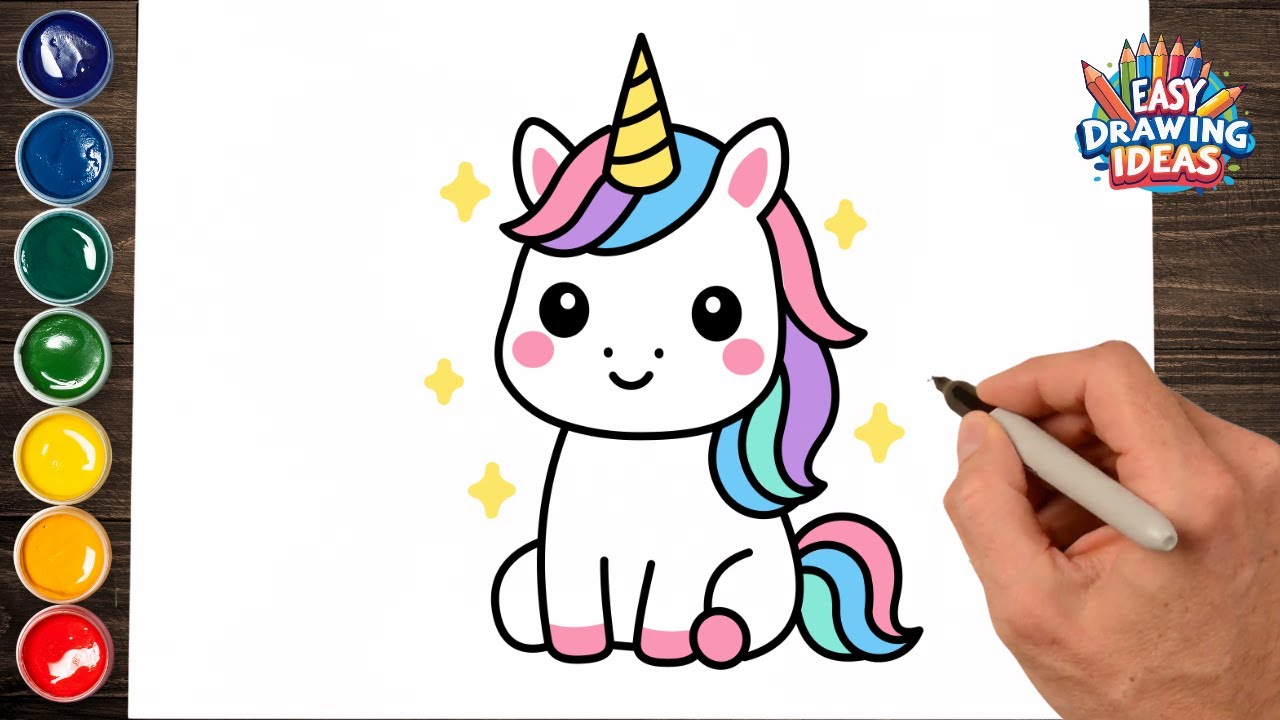 How to Draw a Cute Unicorn 🦄 - Easy Kawaii Drawing for Kids & Beginners ...