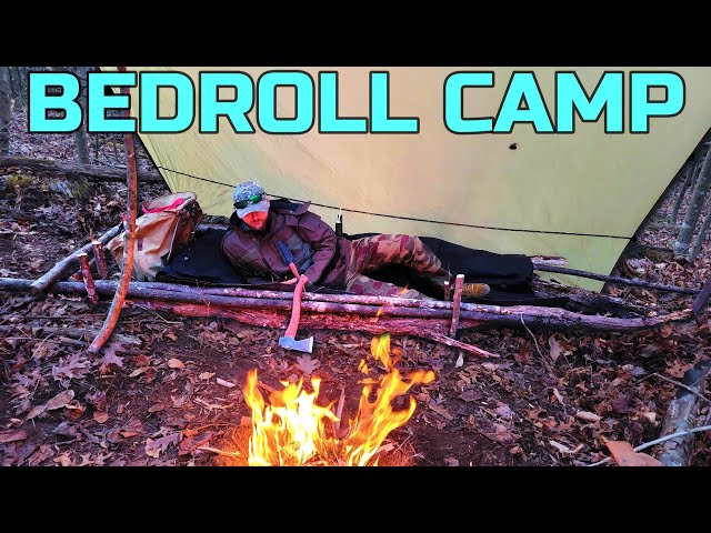 Classic Cowboy Bedroll Winter Camp, Bushcraft Bed Build