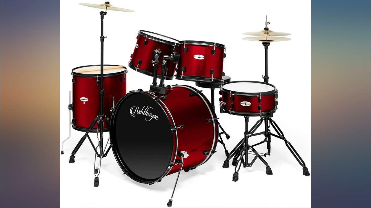 Ashthorpe 5Piece Complete Full Size Adult Drum Set with Remo Batter