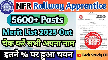 Railway NFR Apprentice Merit List 2025 Out, NFR 5646 Post Apprentice Result 2025 Out