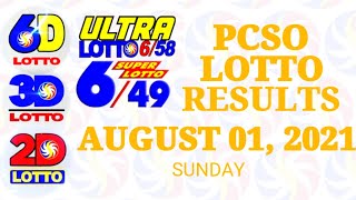 Lotto Result August 1 2021 (Sunday), 6/49, 6/58, 3D, 2D | PCSO lottery draw