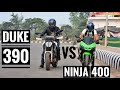 NINJA 400 VS DUKE 390 | Drag Race | Gear challenge | comparison Test | Ride Review