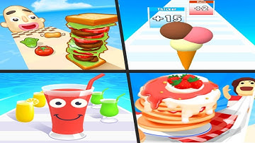 SANDWICH RUNNER vs ICE CREAM RUSH vs PANCAKE RUN vs JUICE RUN - Satisfying Quadruple Gameplay
