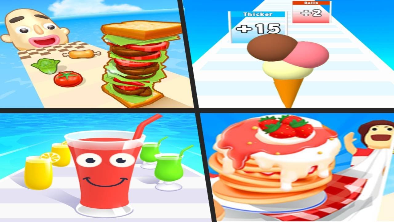 SANDWICH RUNNER vs ICE CREAM RUSH vs PANCAKE RUN vs JUICE RUN - Satisfying Quadruple Gameplay
